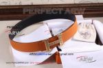 Perfect Replica Hermes Orange Leather Belt With Gold Diamonds Buckle